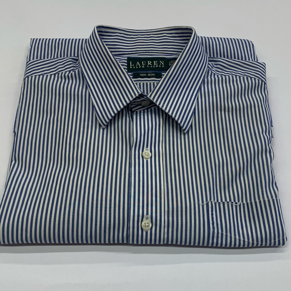 Men Dress Shirt - Lauren Ralph Lauren - Blue / White stripe - Size 16.5 - 32/33